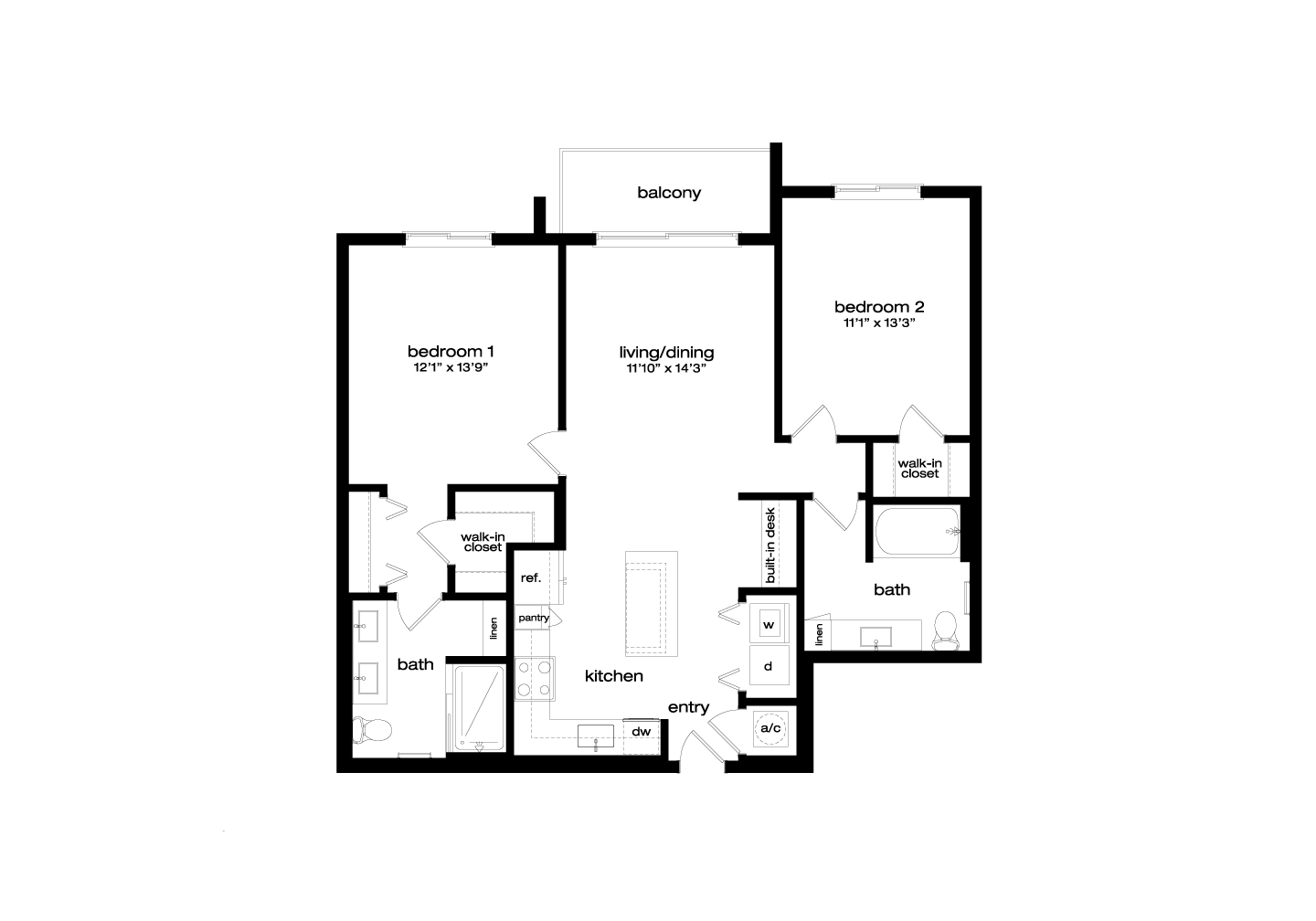 2 Bed/2 Bath-B1A floor plan