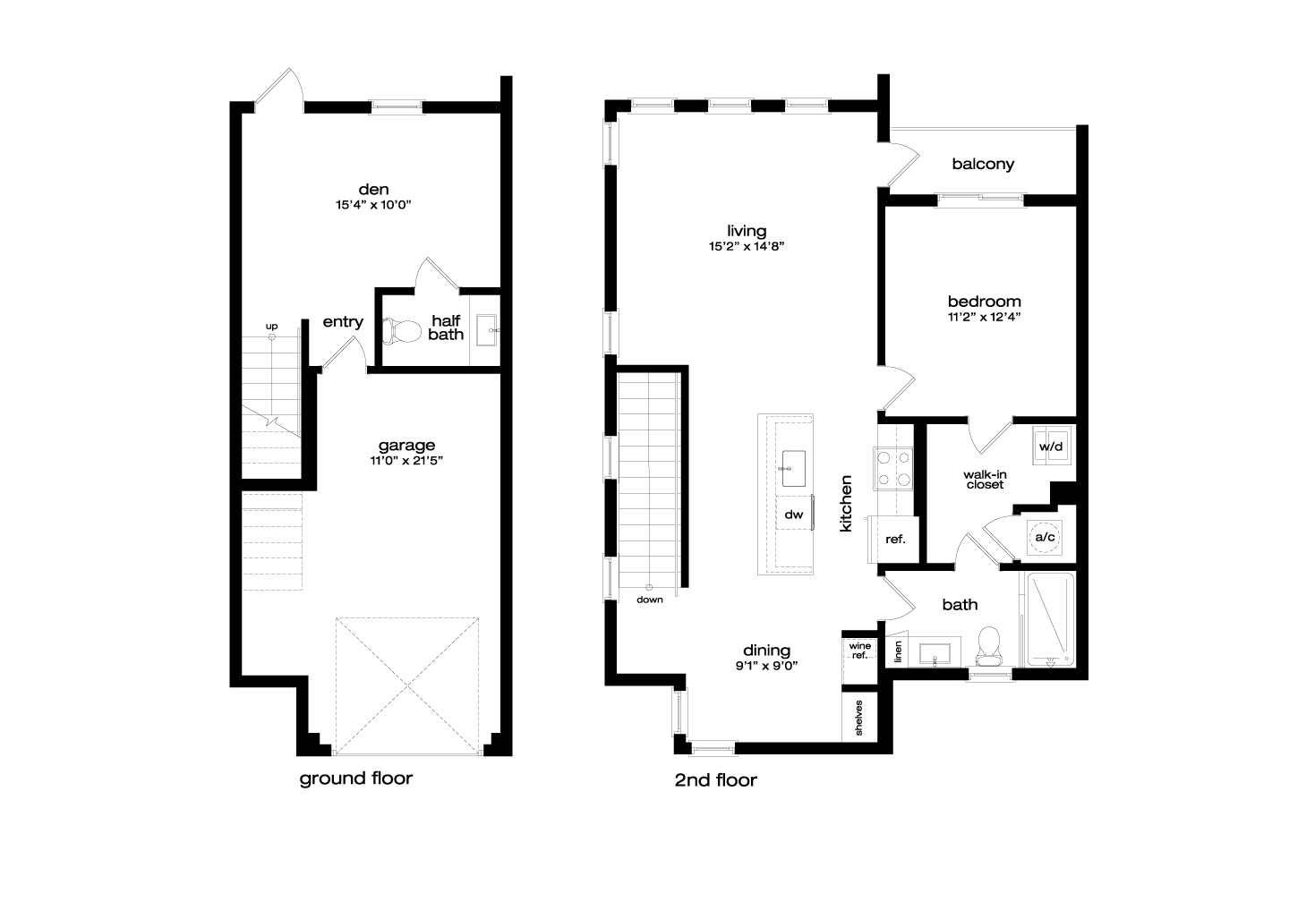 1 Bed/1.5 Bath Den Carriage Home-CH2 floor plan