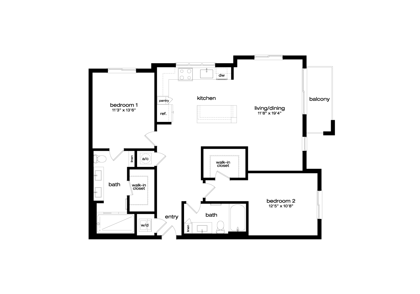2 Bed/2 Bath-B2 floor plan
