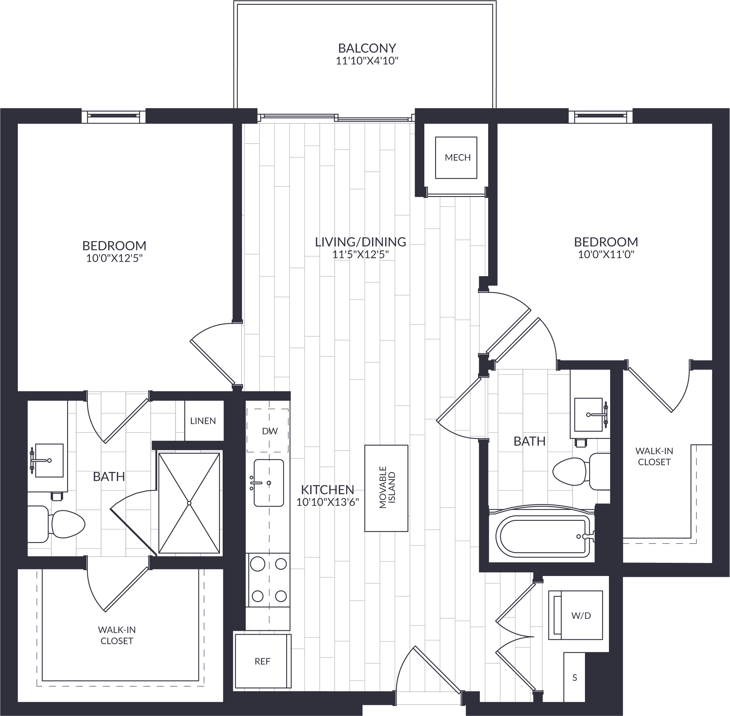 2 Bed/2 Bath-B2-0B floor plan