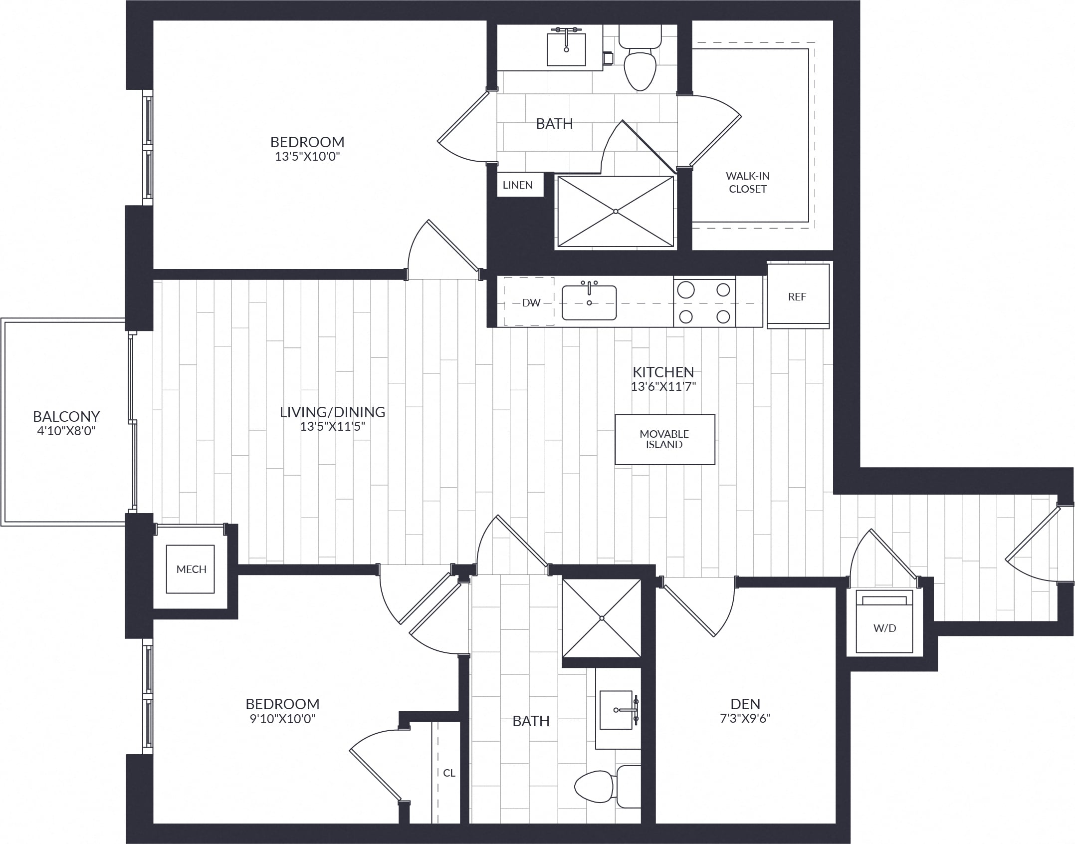 2 Bed/2 Bath Den-B2-0C-ANSI floor plan