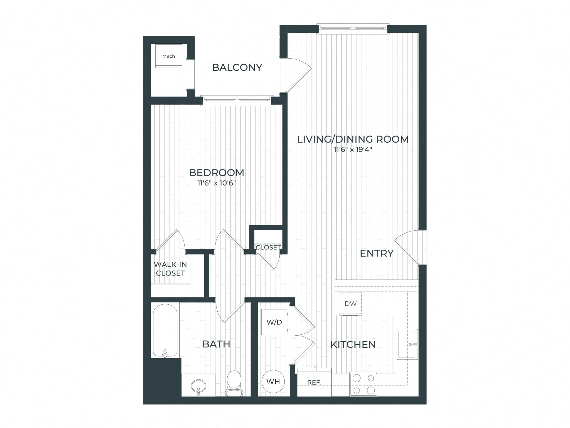 A1-A | 1 Bed | 1 Bath floor plan