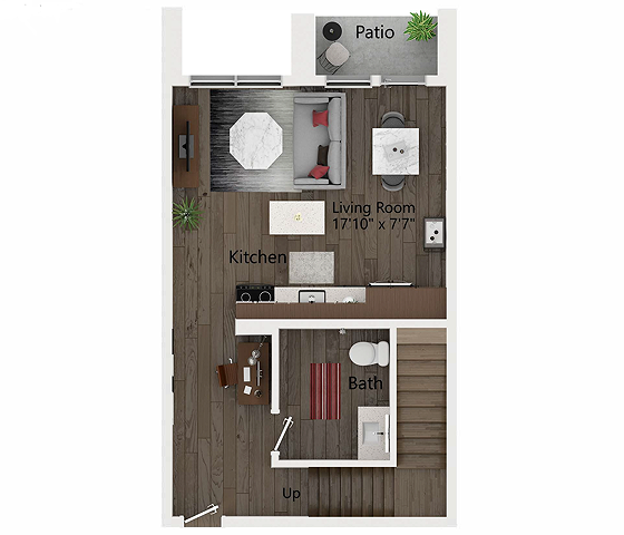 Rendering of the S1TH floor plan with a Studio bedroom and 1 bathroom[s] at Callia