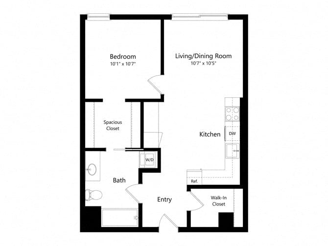 1BR-B floor plan
