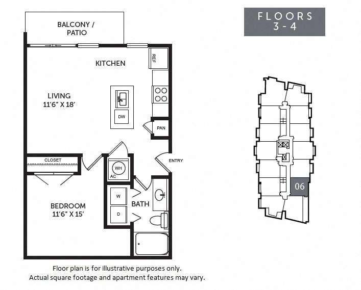 Rendering of the A5R floor plan with 1 bedroom[s] and 1 bathroom[s] at The Monarch by Windsor