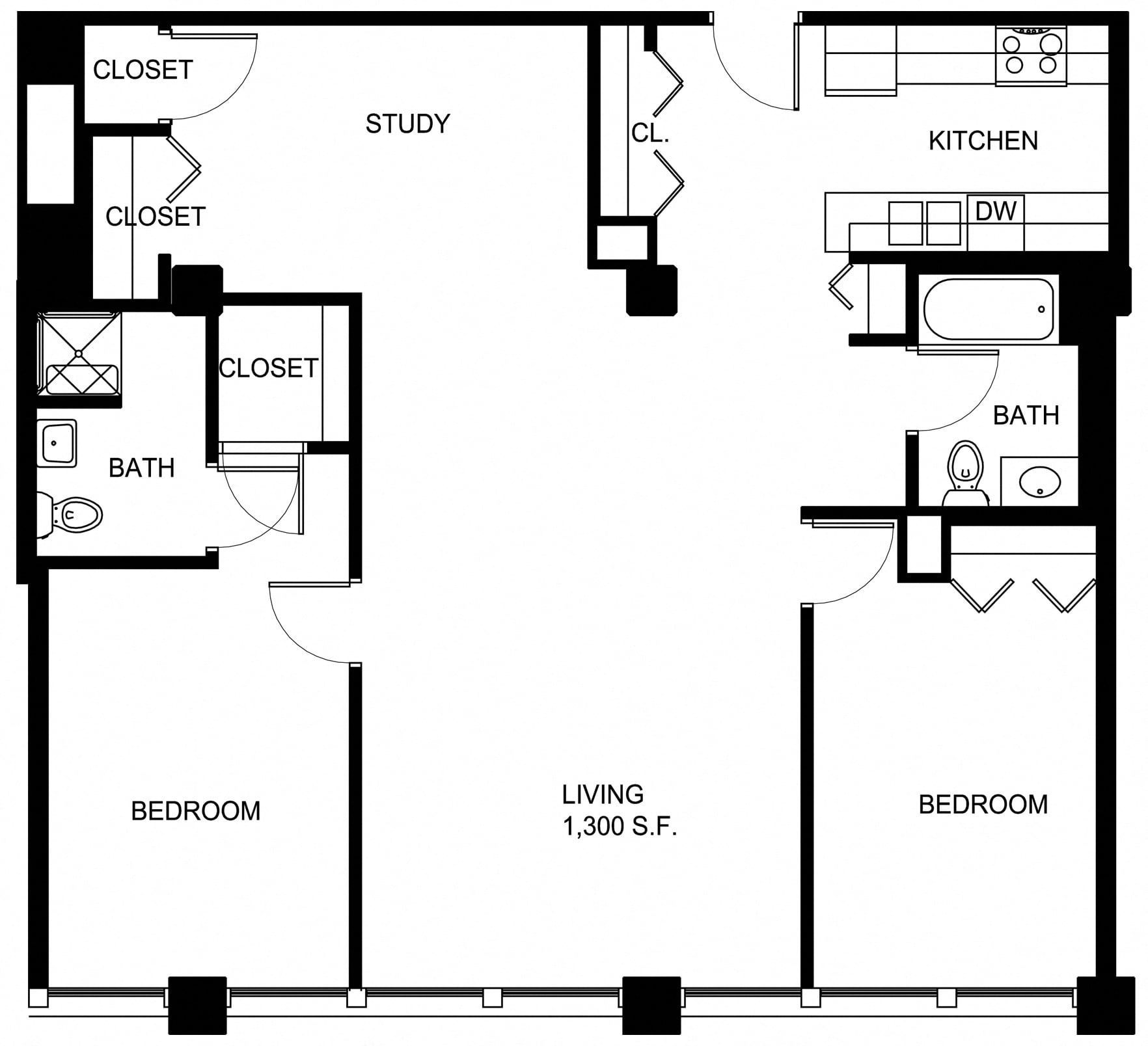 2 Bed/2 Bath Den-P BD1-3 floor plan