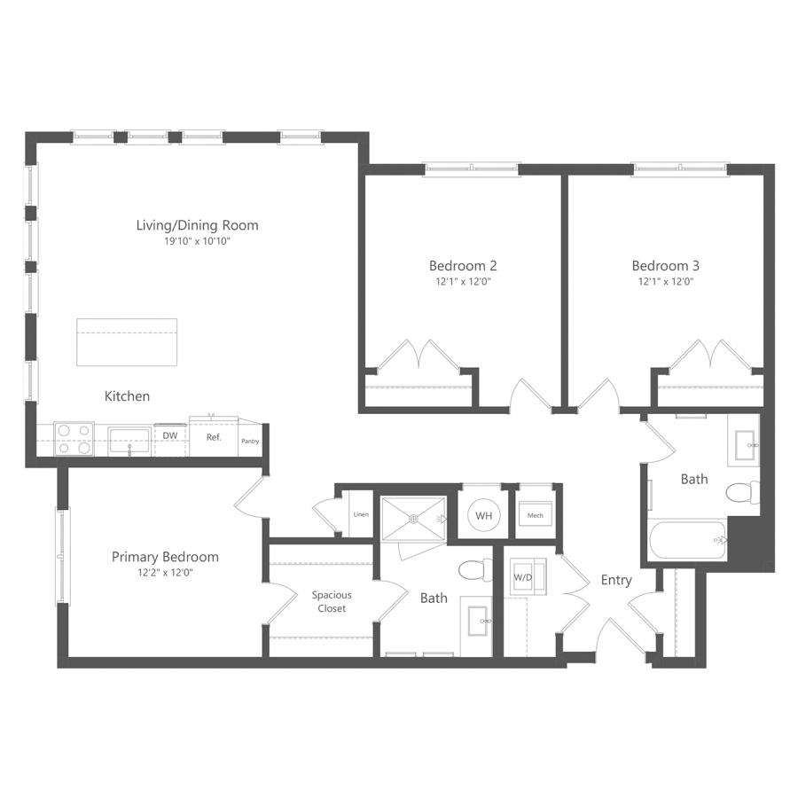C1 | 3 Bed | 2 Bath floor plan
