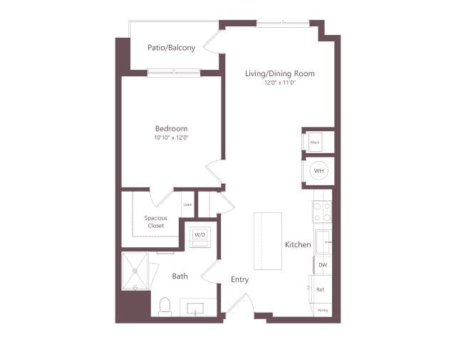 A2 | 1 Bed | 1 Bath floor plan