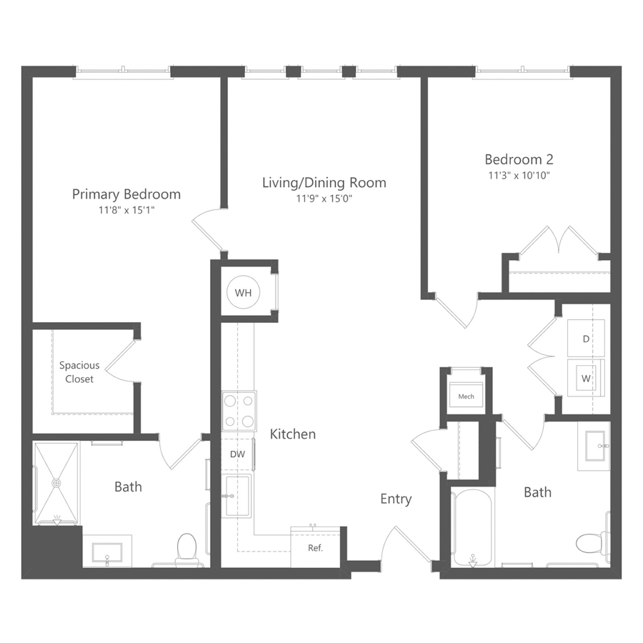 B2G | 2 Bed | 2 Bath floor plan