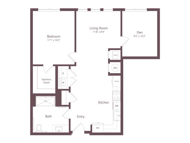 A5.2GD | 1 Bed | 1 Bath | Den floor plan