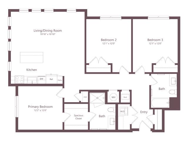 C1A | 3 Bed | 2 Bath floor plan