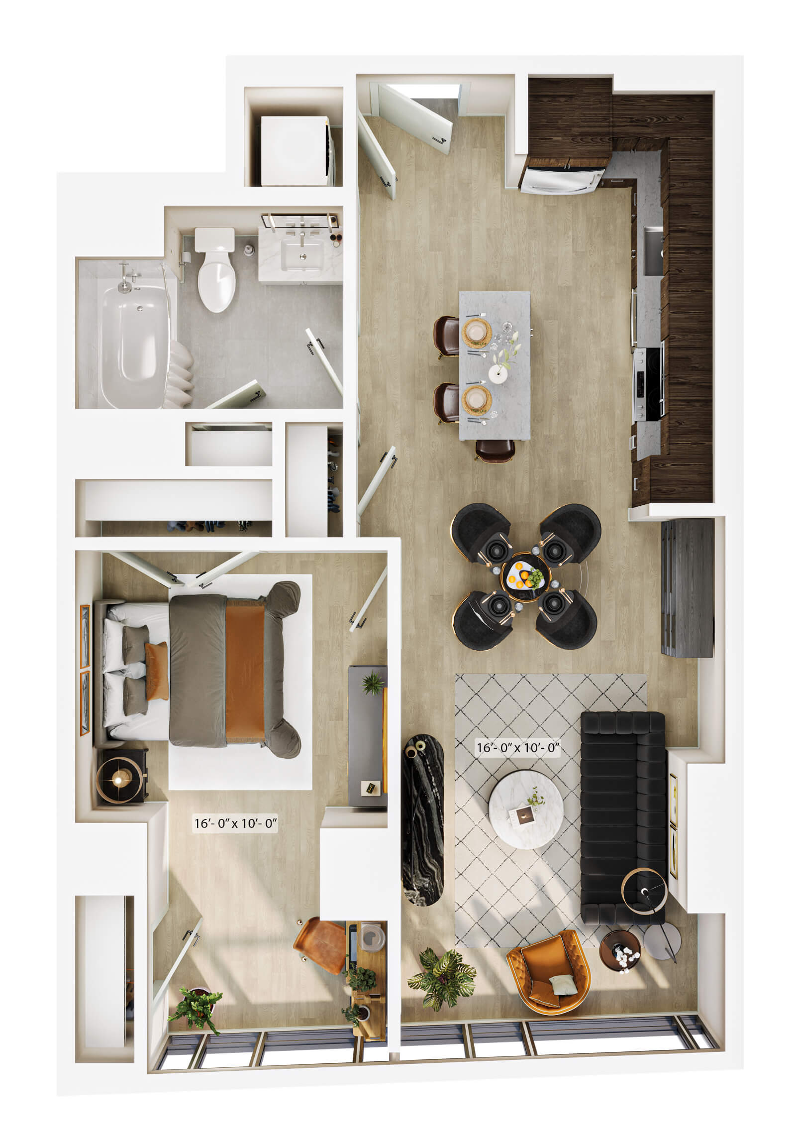 Rendering of the 1 Bed/1 Bath-A9 floor plan with 1 bedroom[s] and 1 bathroom[s] at Lyra