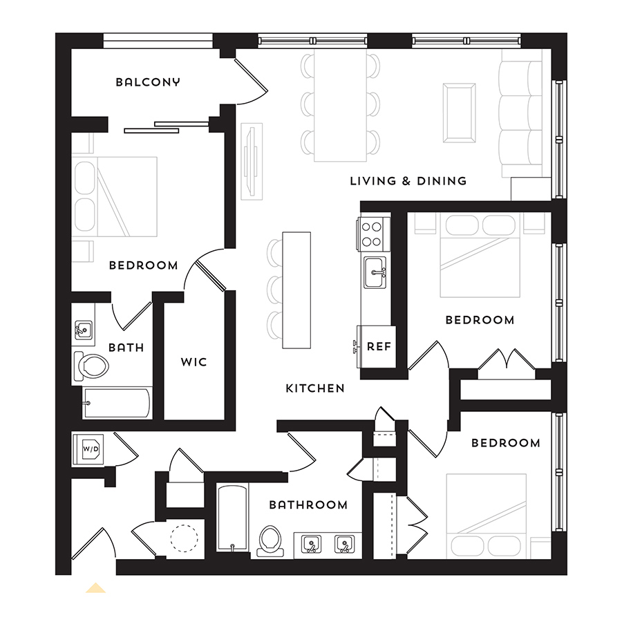 2 Bed 2 Bath w/Den floor plan