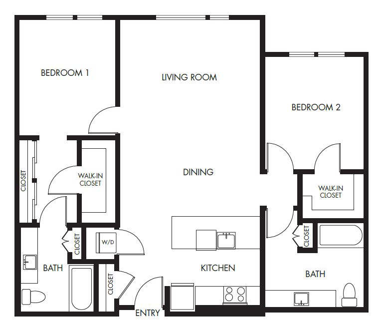 2 Bed 2 Bath Podium - 1183B floor plan