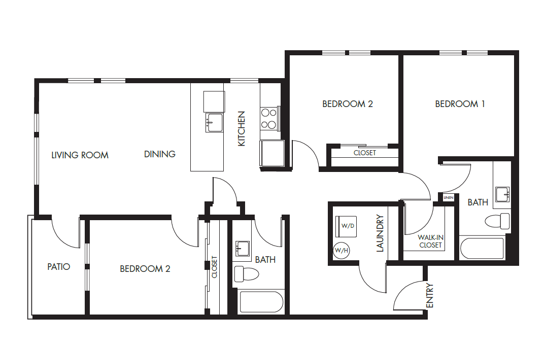 3 Bed 2 Bath Garden - 1226 floor plan