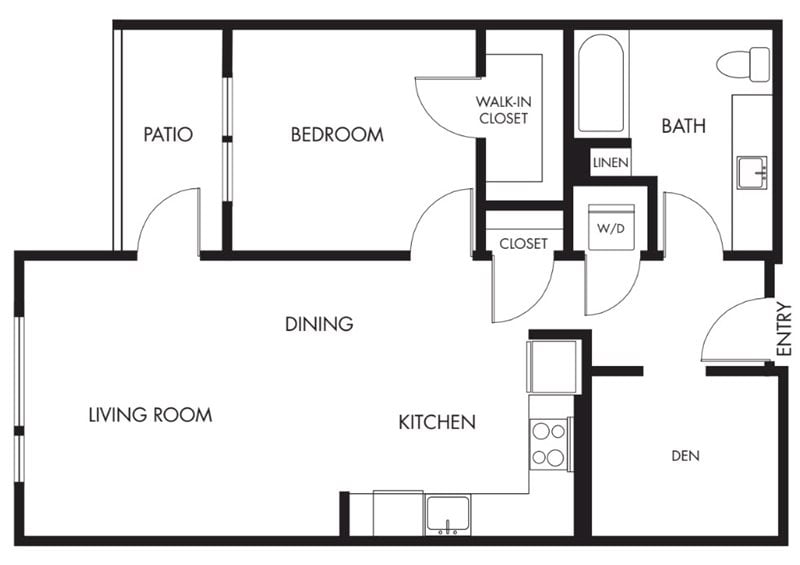 1 Bed 1 Bath Podium plus Den - 819 floor plan