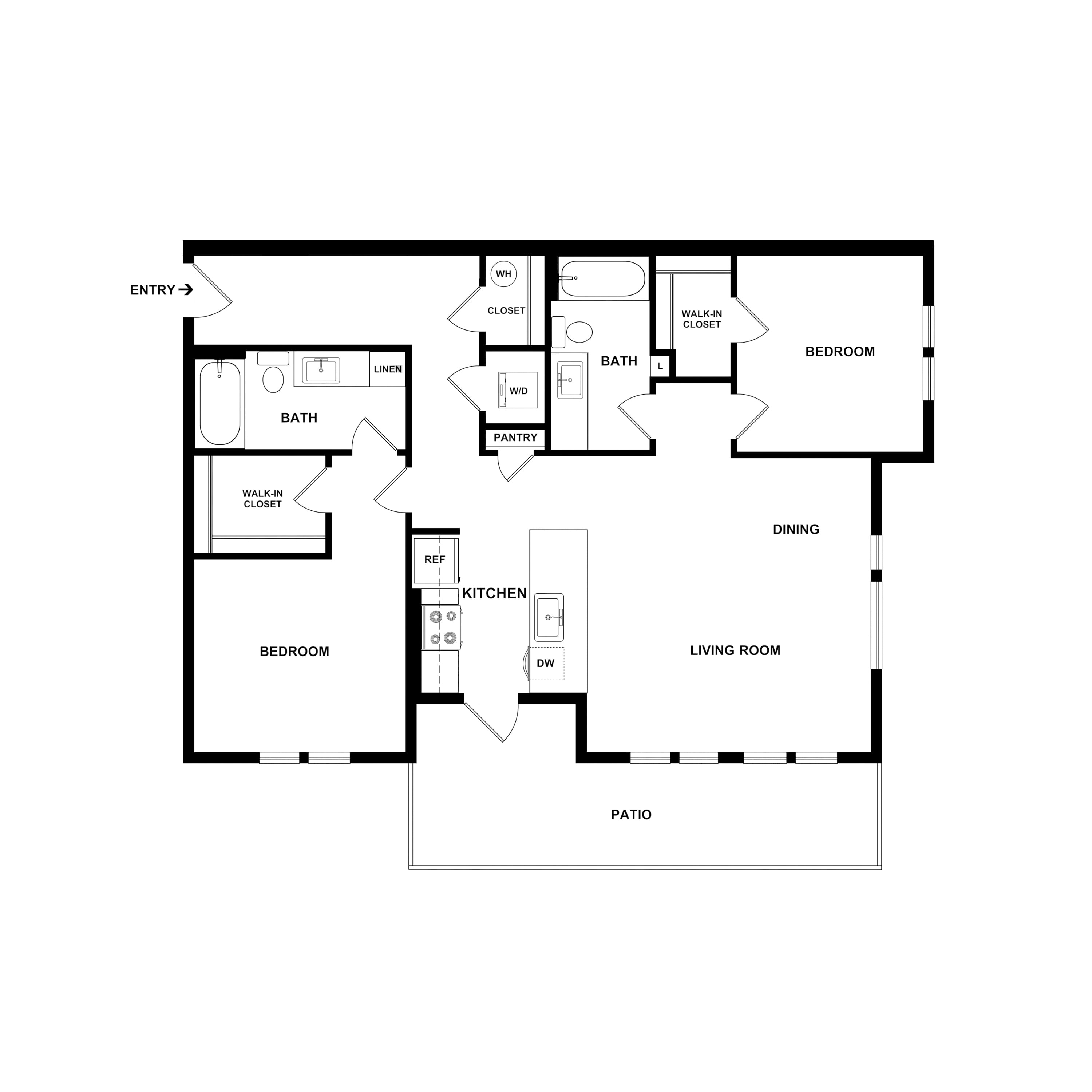 2 Bed 2 Bath Garden - 1071 floor plan
