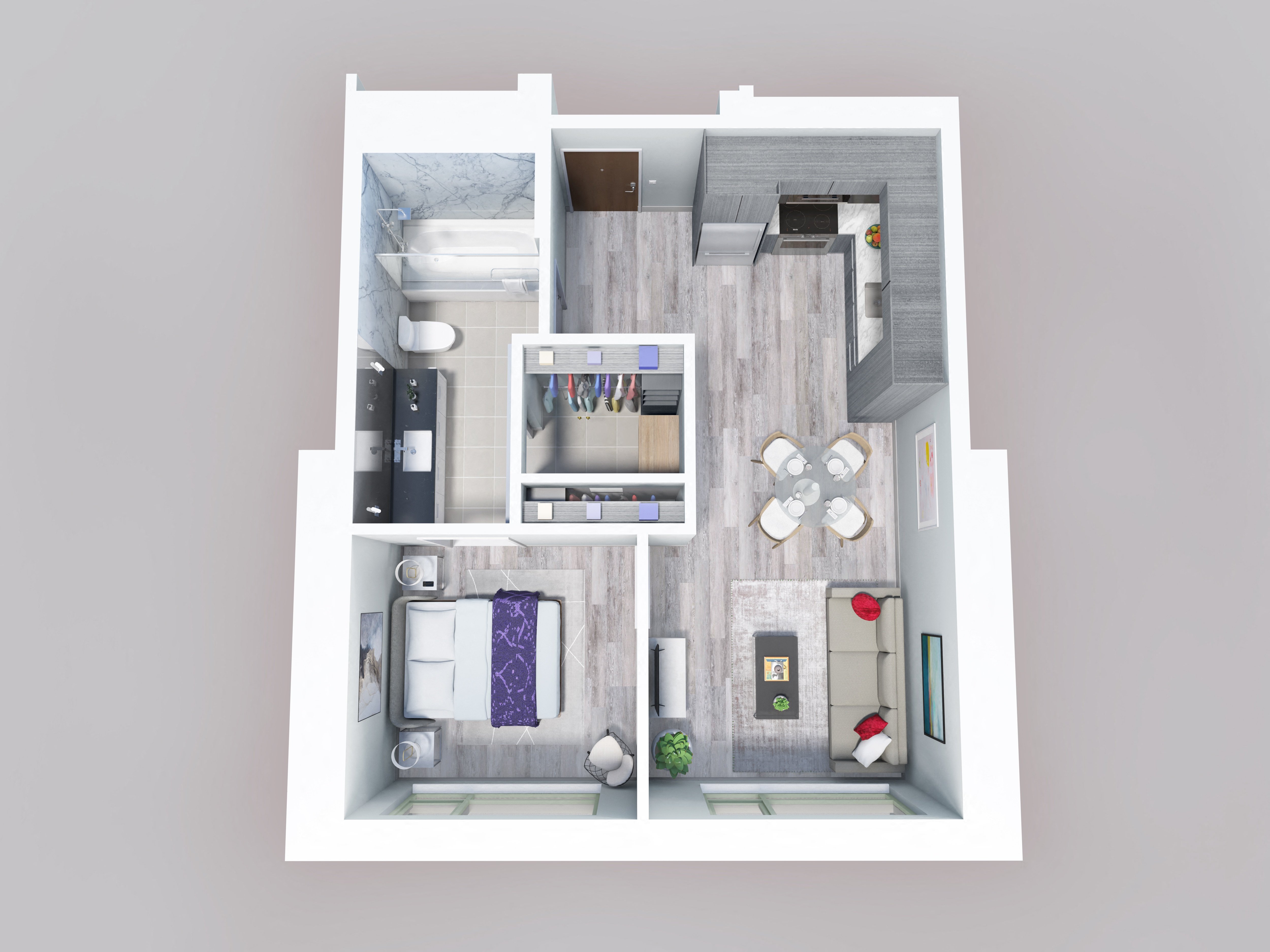1 Bed, 1 Bath A floor plan