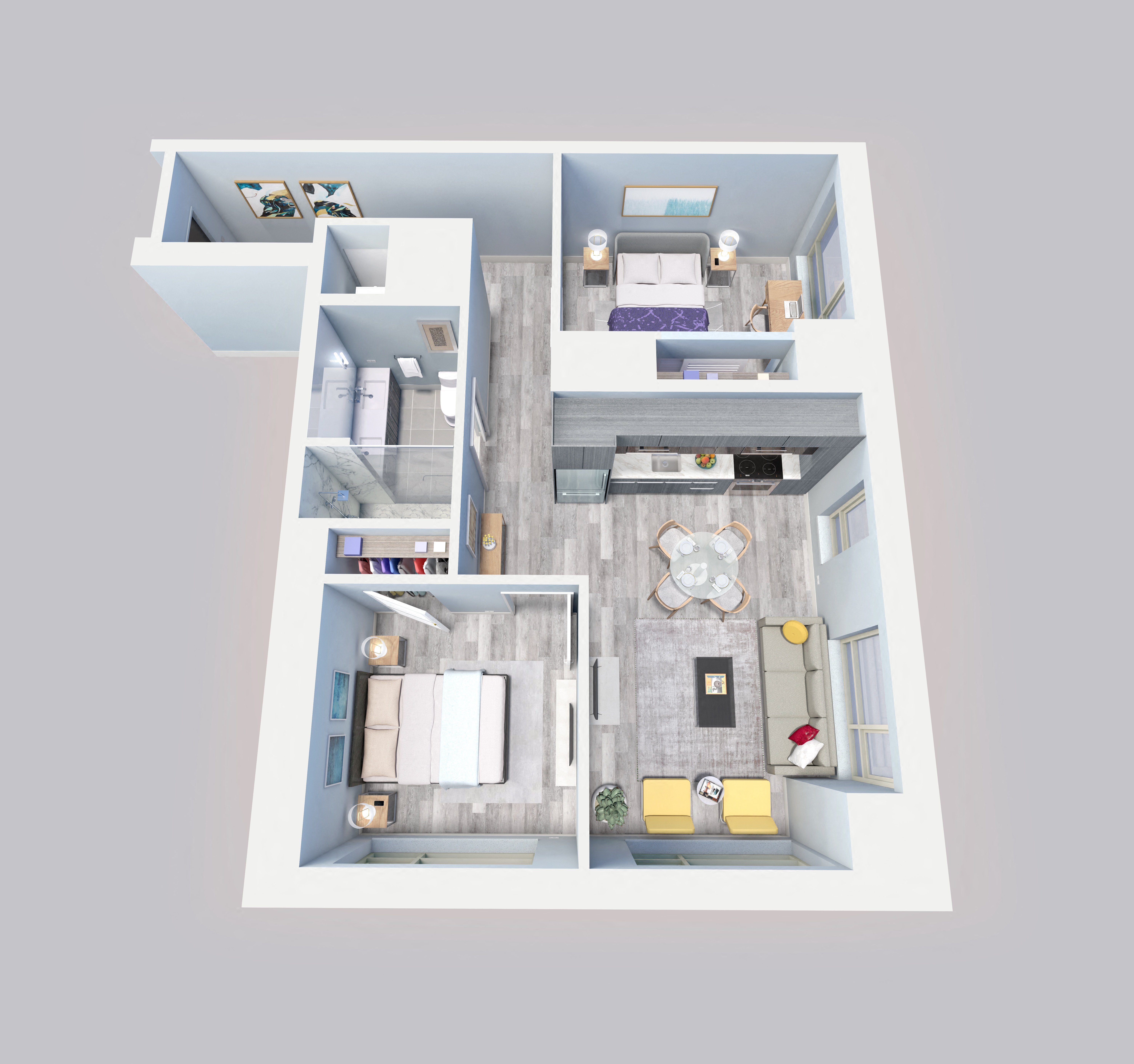 2 Bed, 1 Bath A floor plan