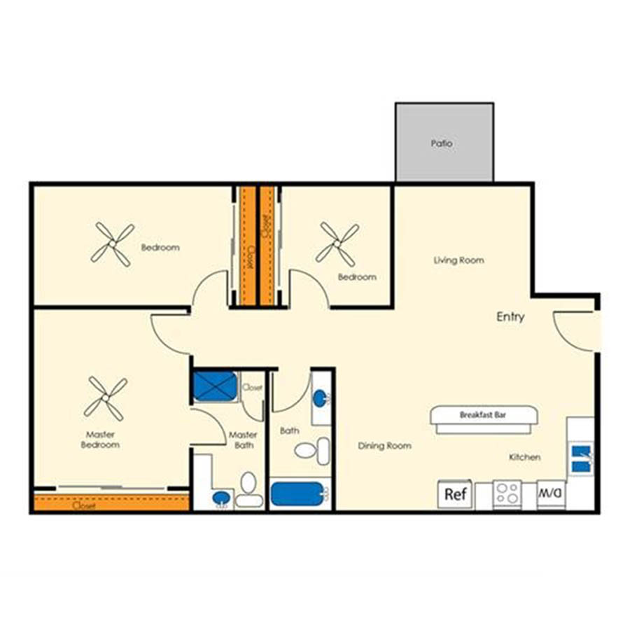 3x2 1245 SF Partial floor plan