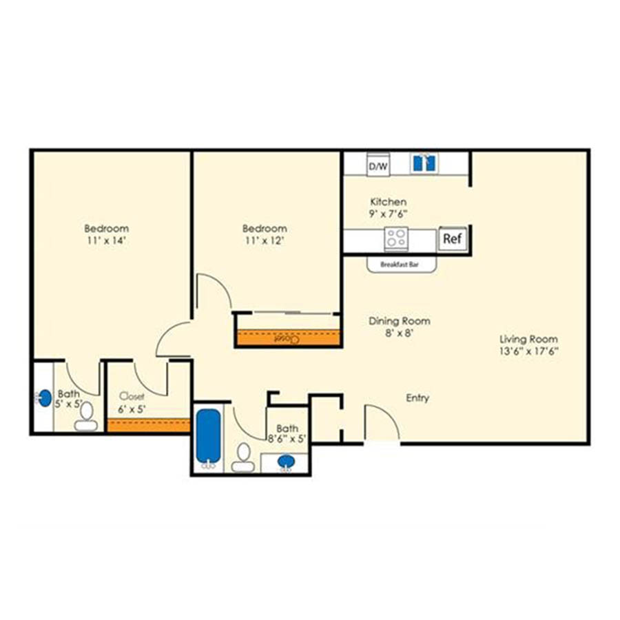 2x1.5 897 SF Reno floor plan