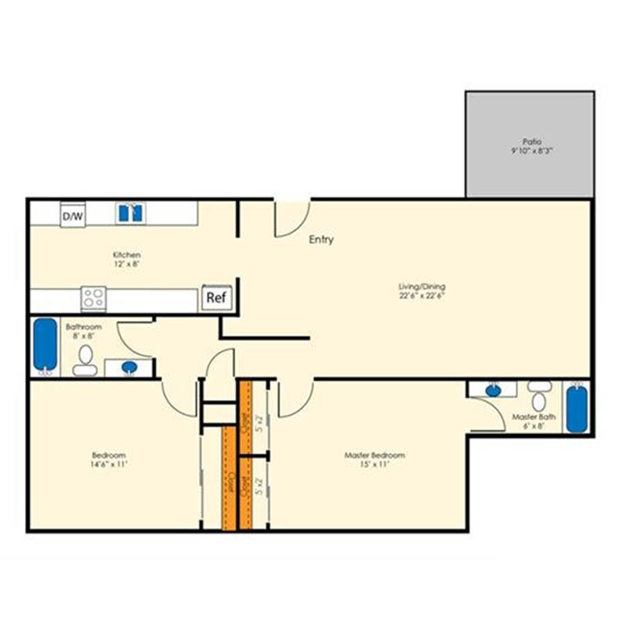 2x2 1081 SF Classic floor plan