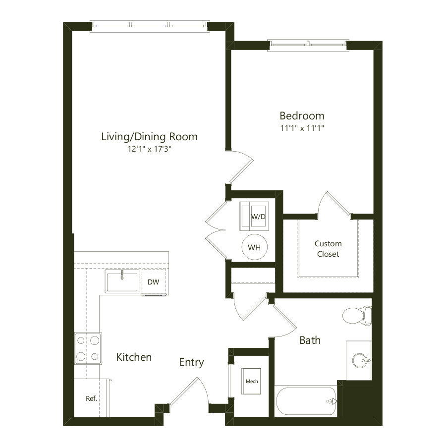 A03.1 - 1x1 floor plan