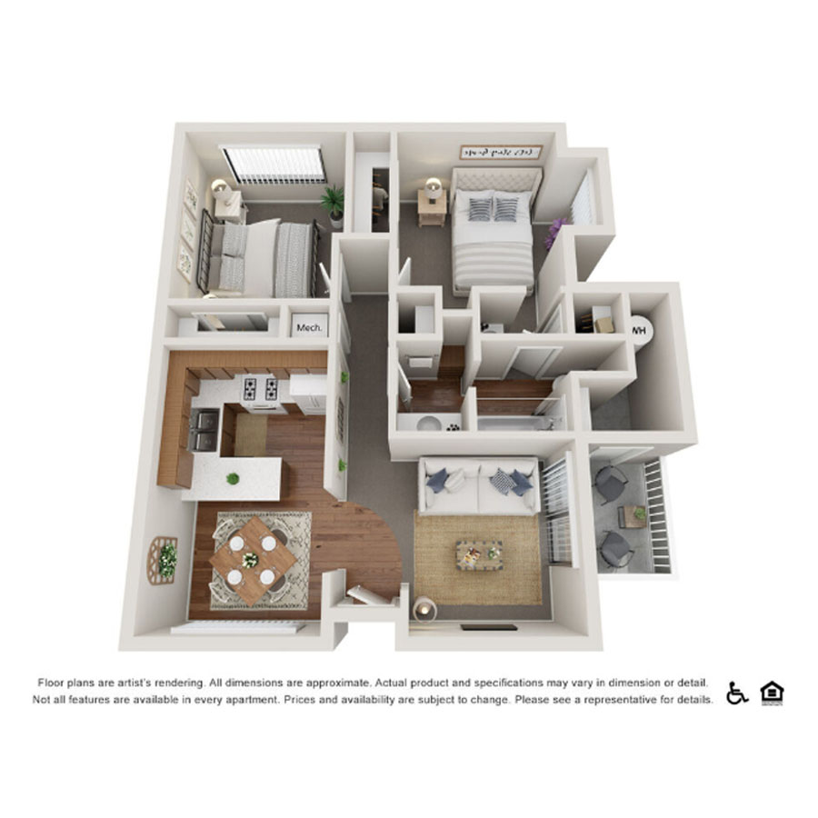 Two bed/One Bath floor plan