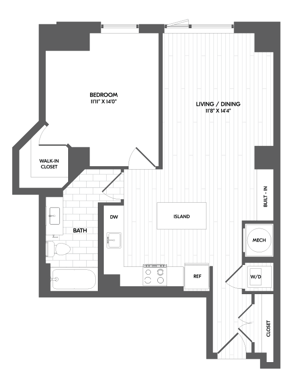 1 Bed/1 Bath-1D floor plan