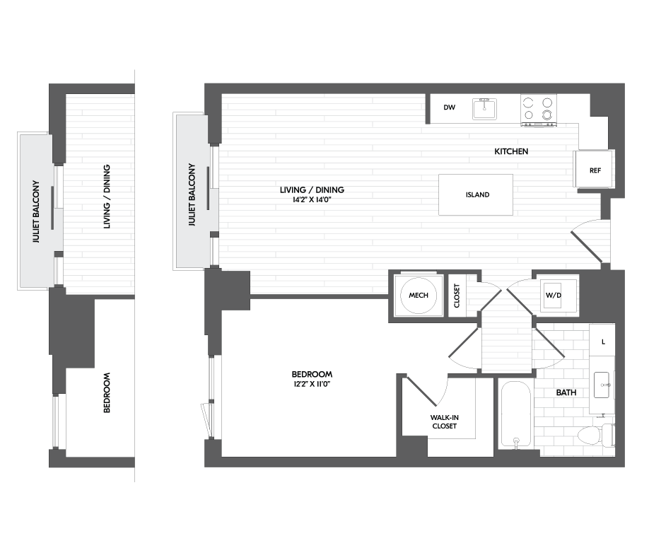 1 Bed/1 Bath Penthouse-PH 1C floor plan