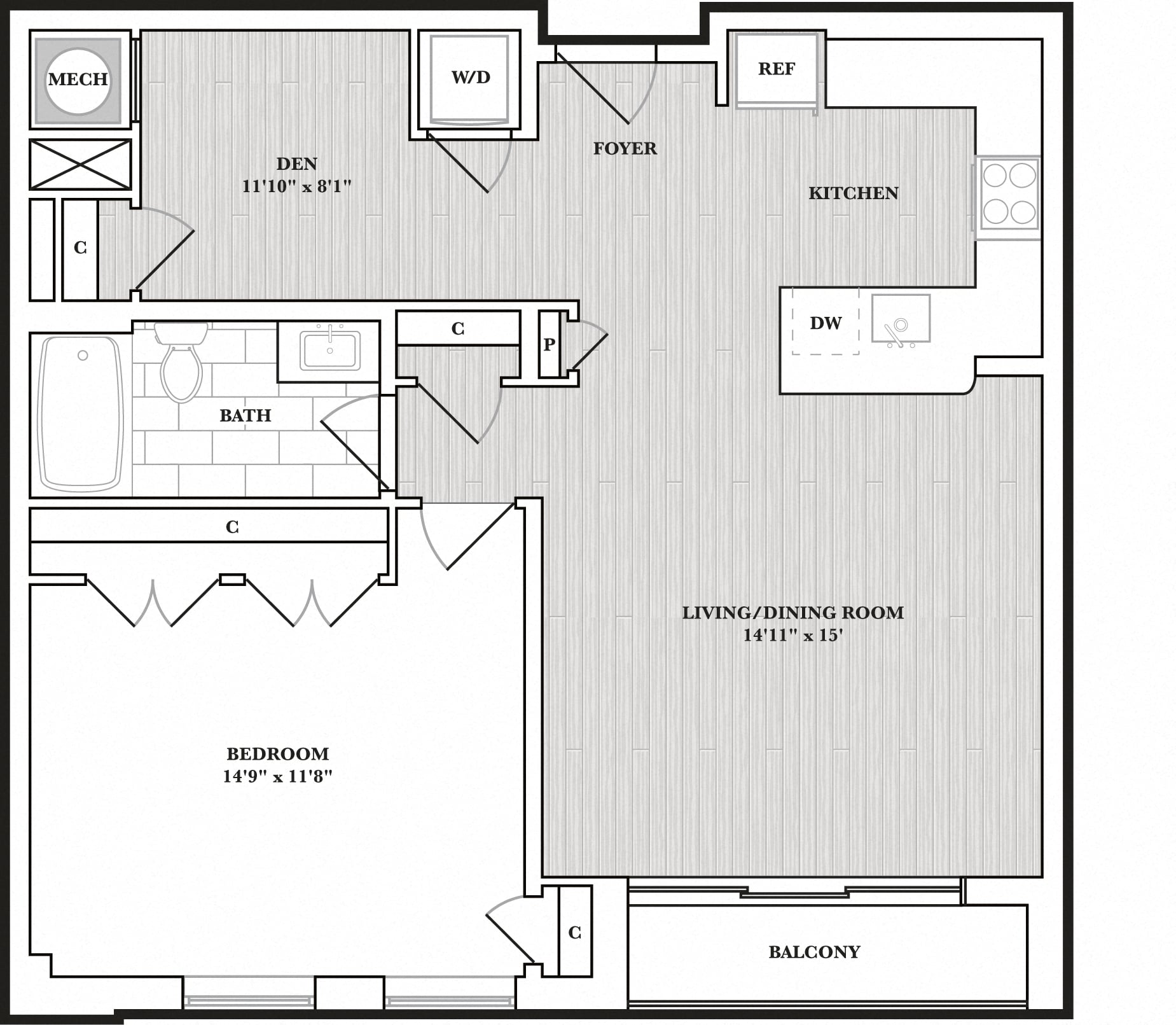 1 Bed/1 Bath Den floor plan