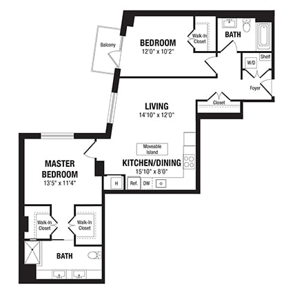 2 Bed/2 Bath-B2 floor plan