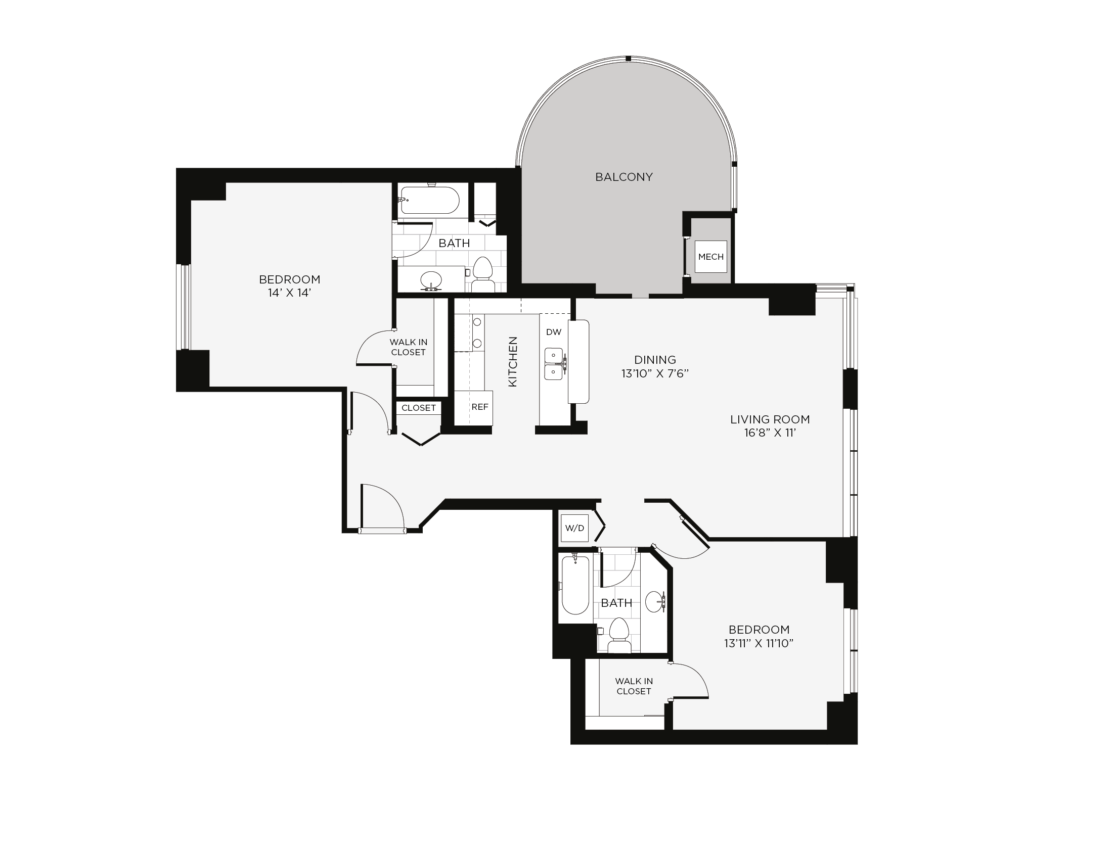 2 Bed/2 Bath-2D Lily floor plan