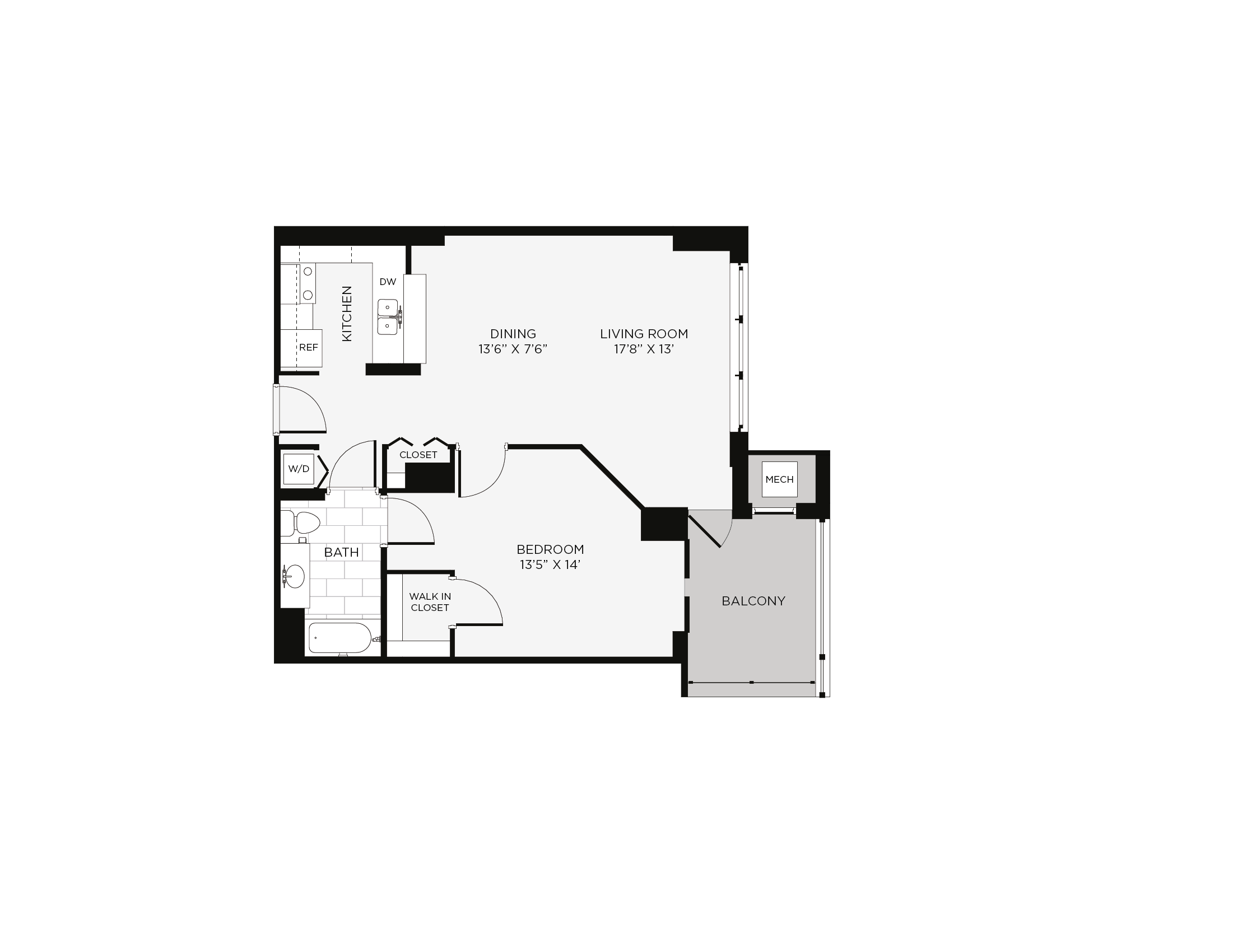 1 Bed/1 Bath-1A Merrill floor plan
