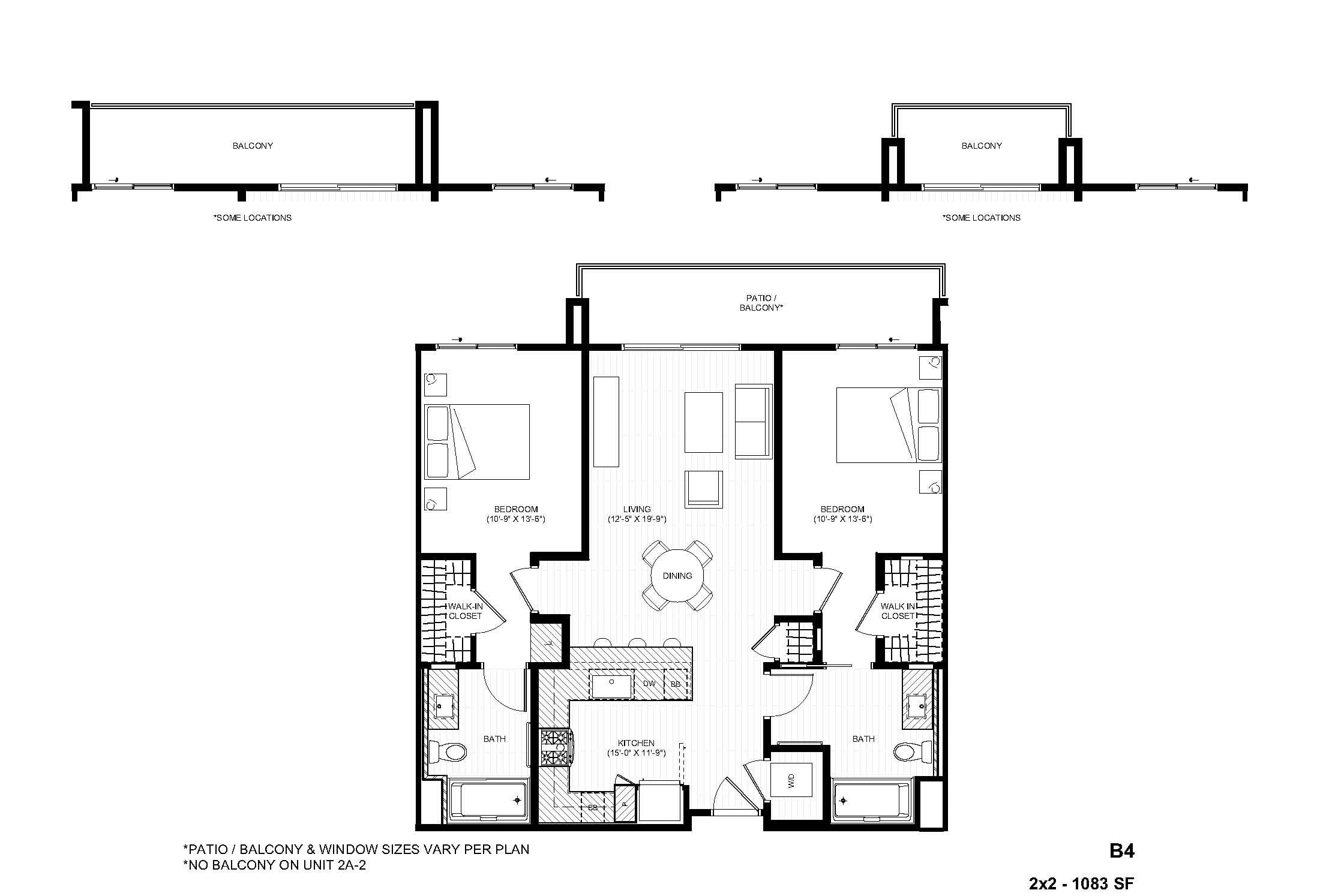 Rendering of the B4 2x2 floor plan with 2 bedroom[s] and 2 bathroom[s] at Alexan Gallerie