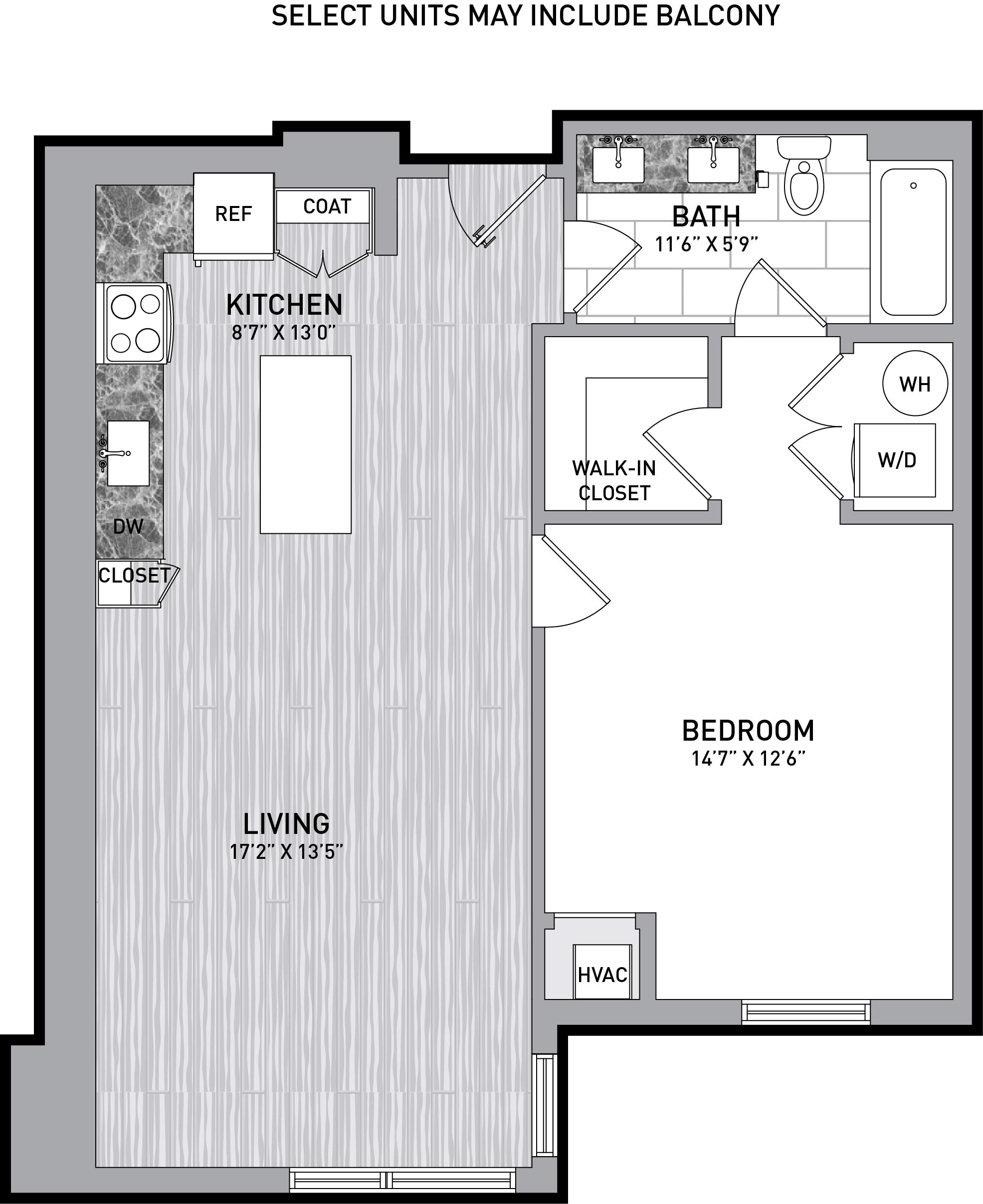 1 Bed 1 Bath-A1.2 floor plan