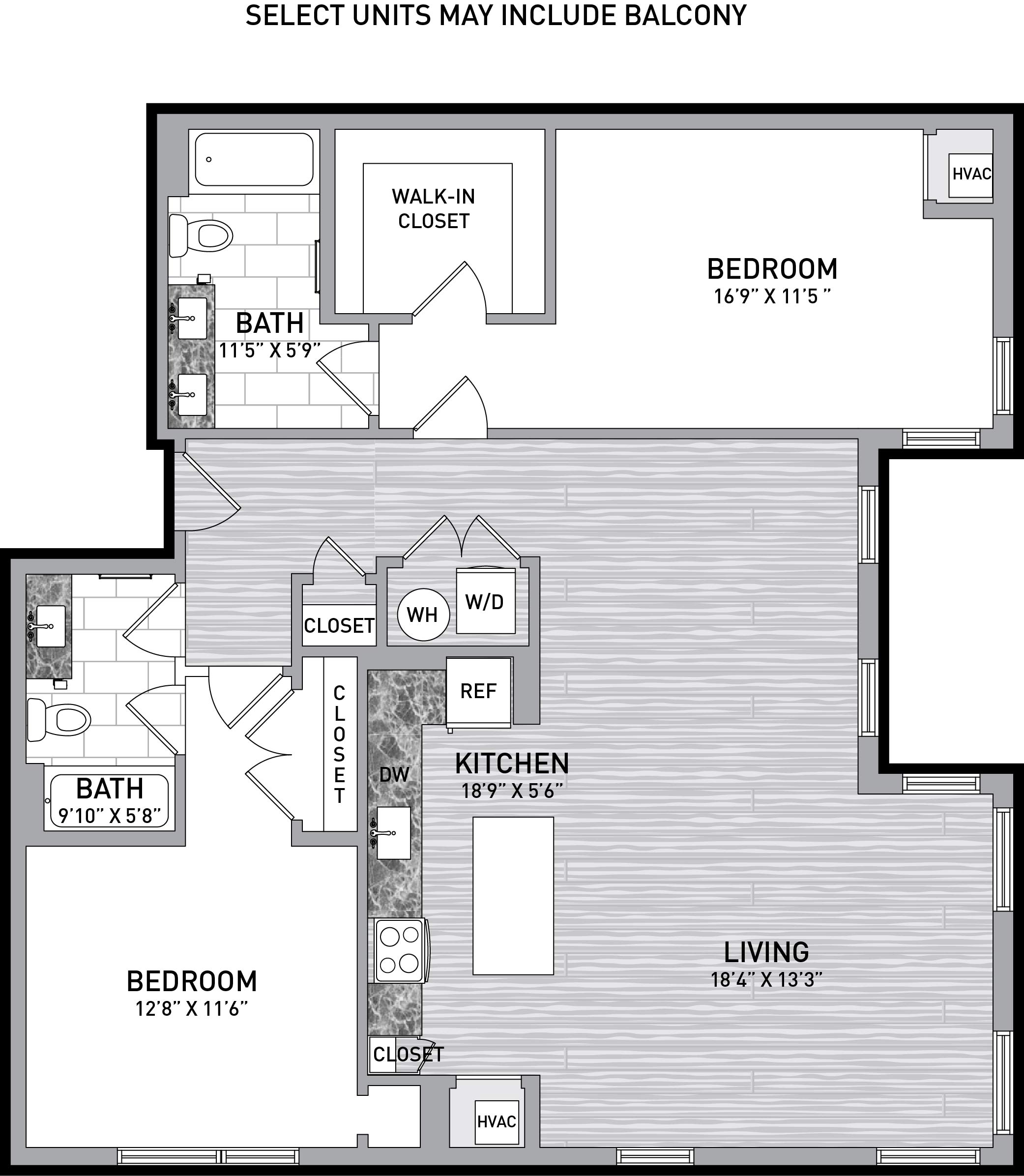 2 Bed 2 Bath-B4 floor plan