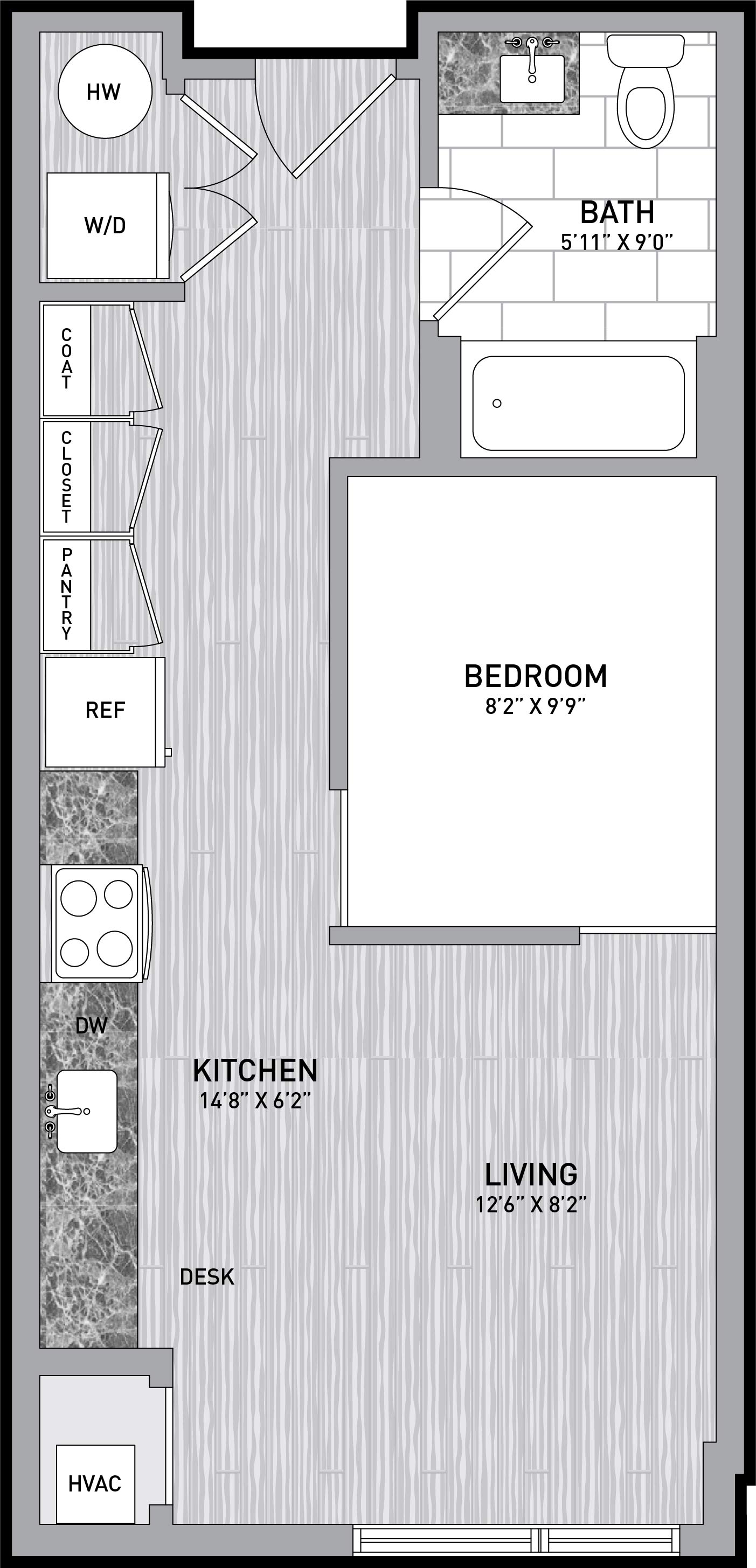 1 Bed 1 Bath JR-C1.5 floor plan