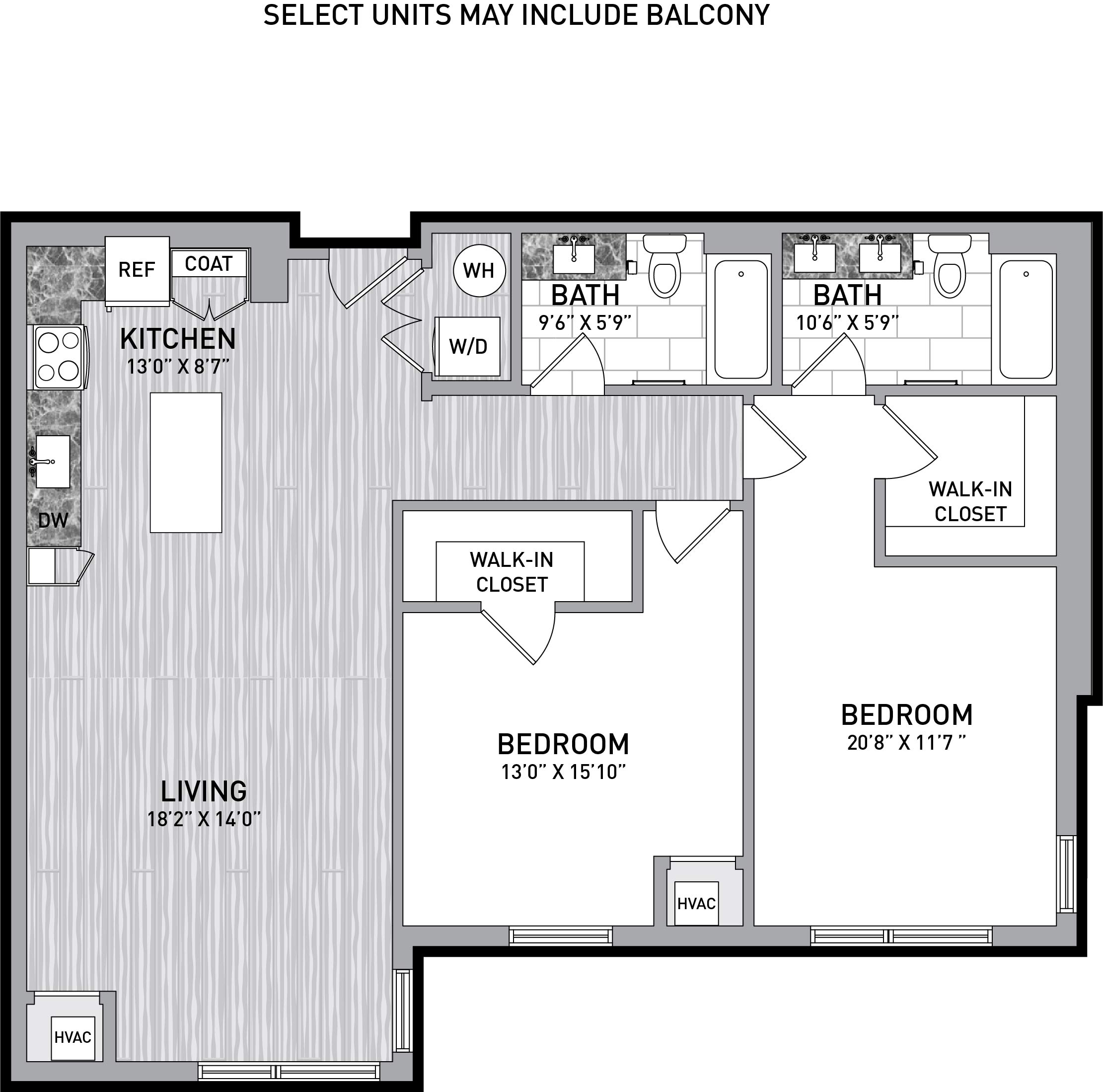 2 Bed 2 Bath-B1 floor plan