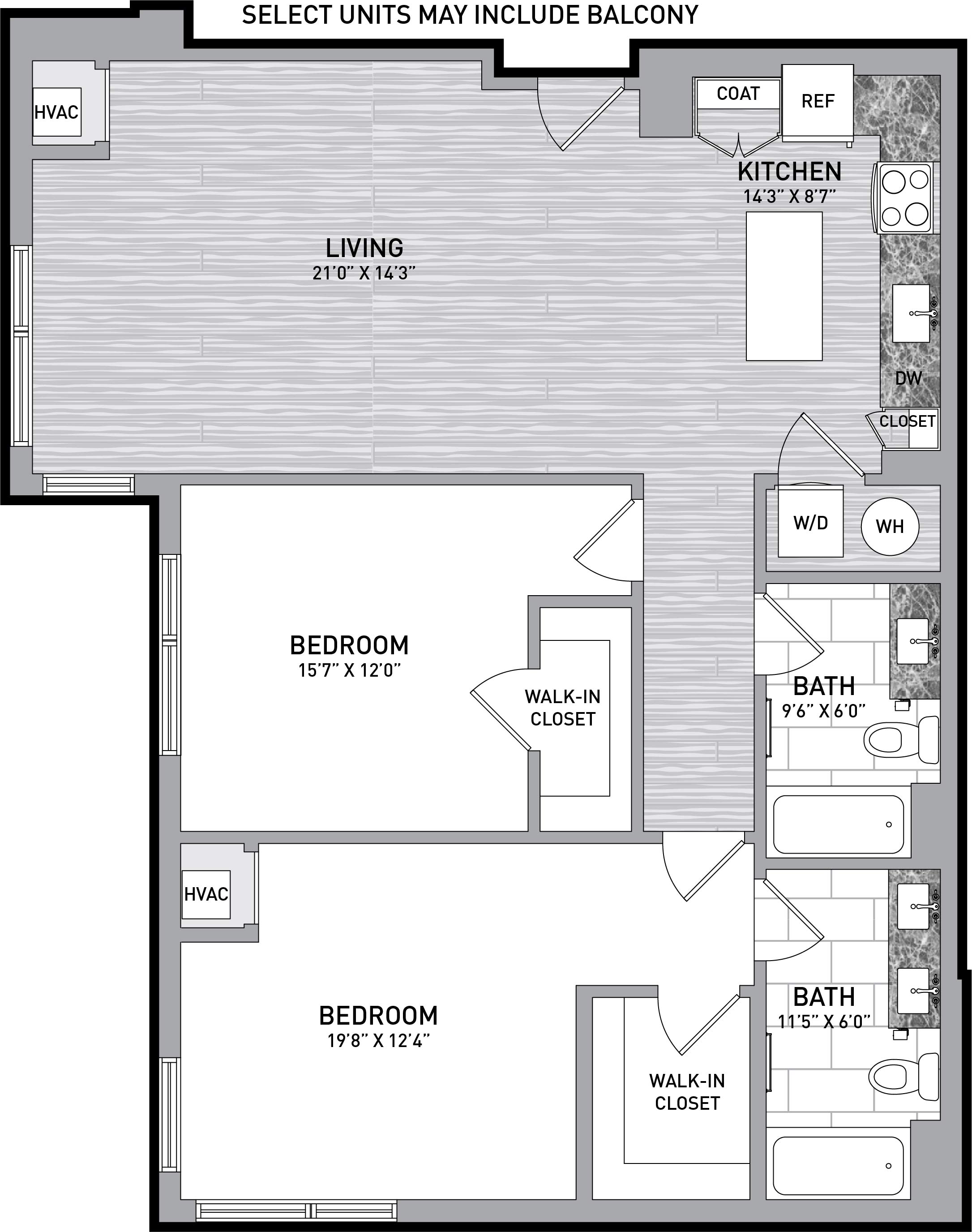 2 Bed 2 Bath-B9 floor plan