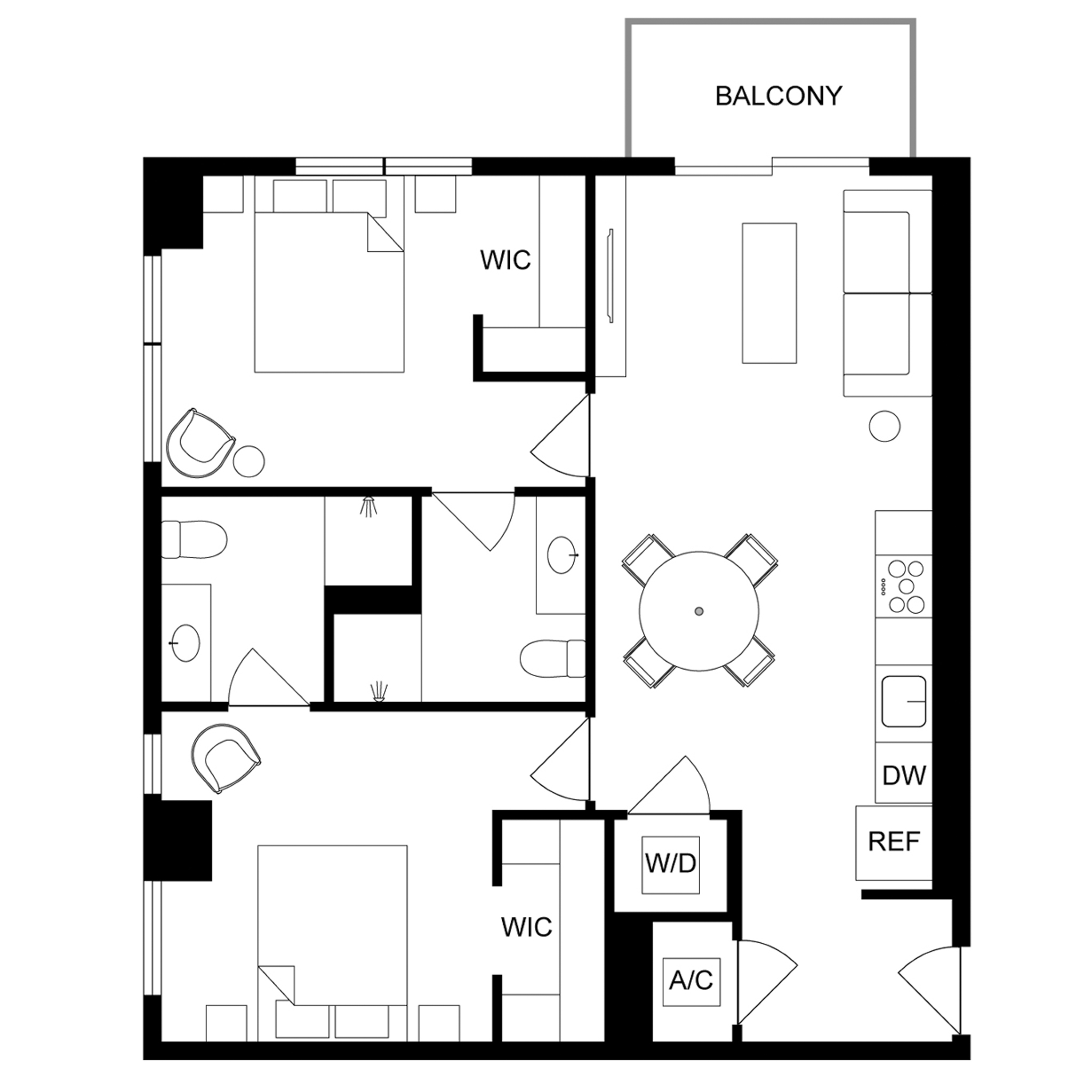 x03 Stack Floors 4-16 - 2-Bed/2-Bath floor plan
