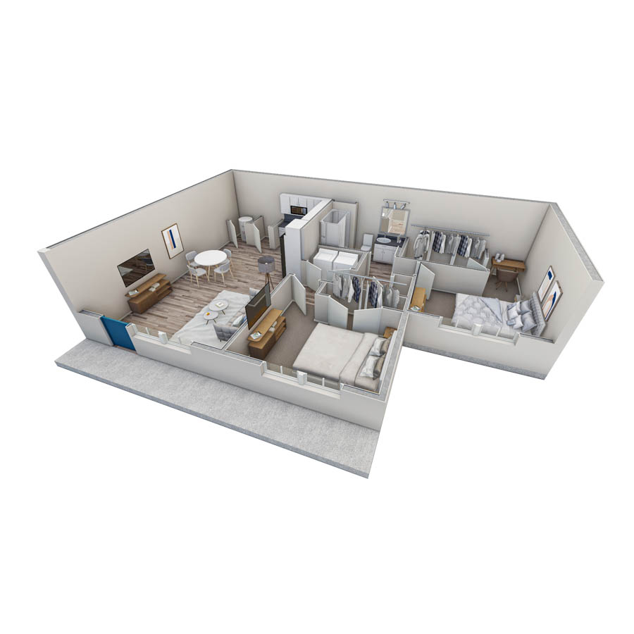 2-1 BR Retreat Courtyard floor plan