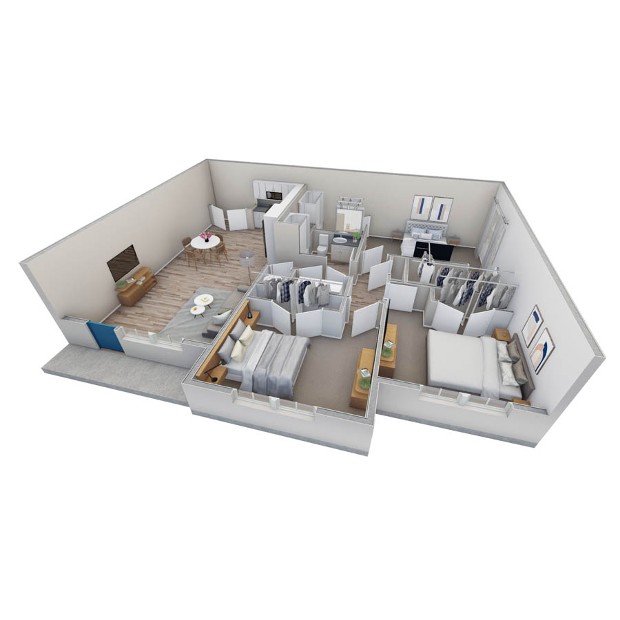 3-2 BR Retreat Courtyard floor plan