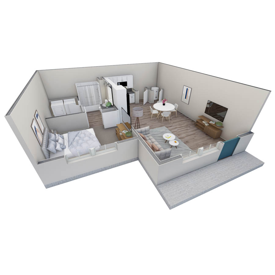 1 BR Retreat Courtyard floor plan