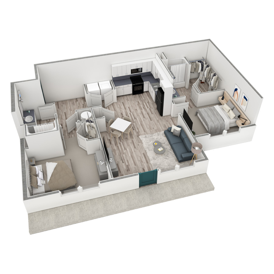 2-2 BR Retreat Courtyard floor plan