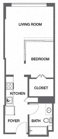 Jr. 1 Bed, 1 Bath floor plan