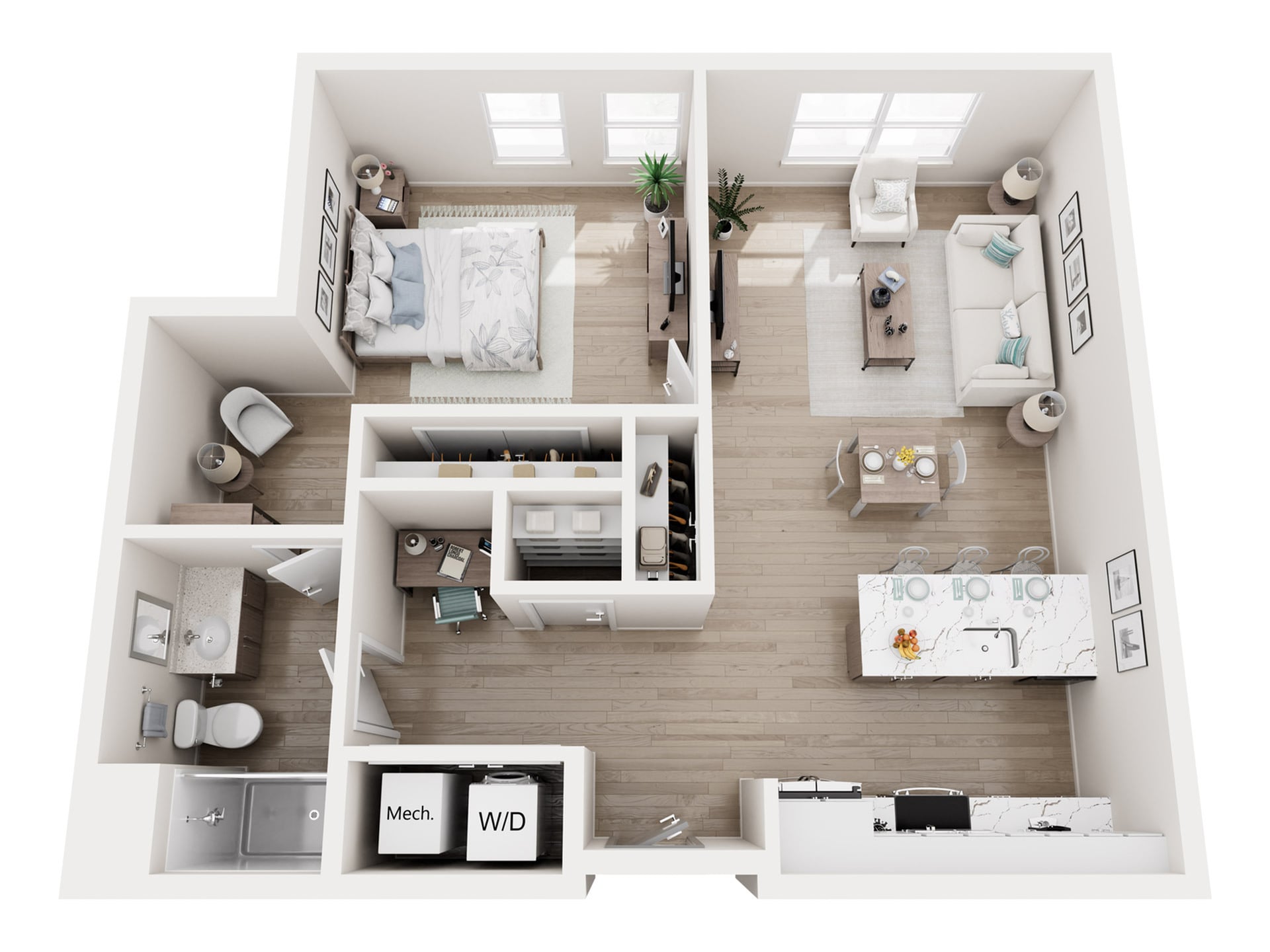 #C-425 - 1 bedroom floorplan layout with 1 bathroom and 846 square feet