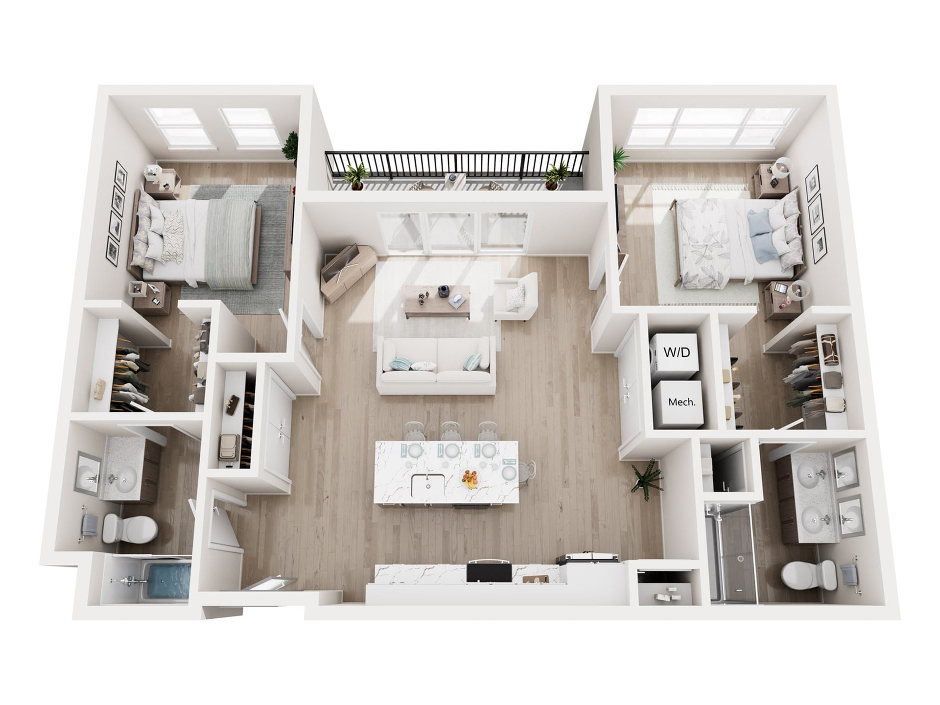 #A-246 - 2 bedroom floorplan layout with 2 bathrooms and 1105 square feet