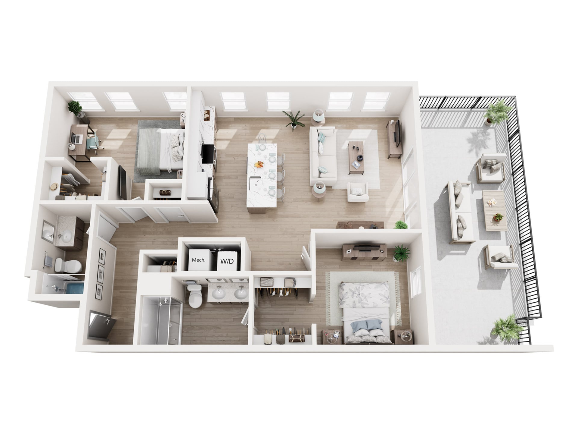 #A-501 - 2 bedroom floorplan layout with 2 bathrooms and 1223 square feet