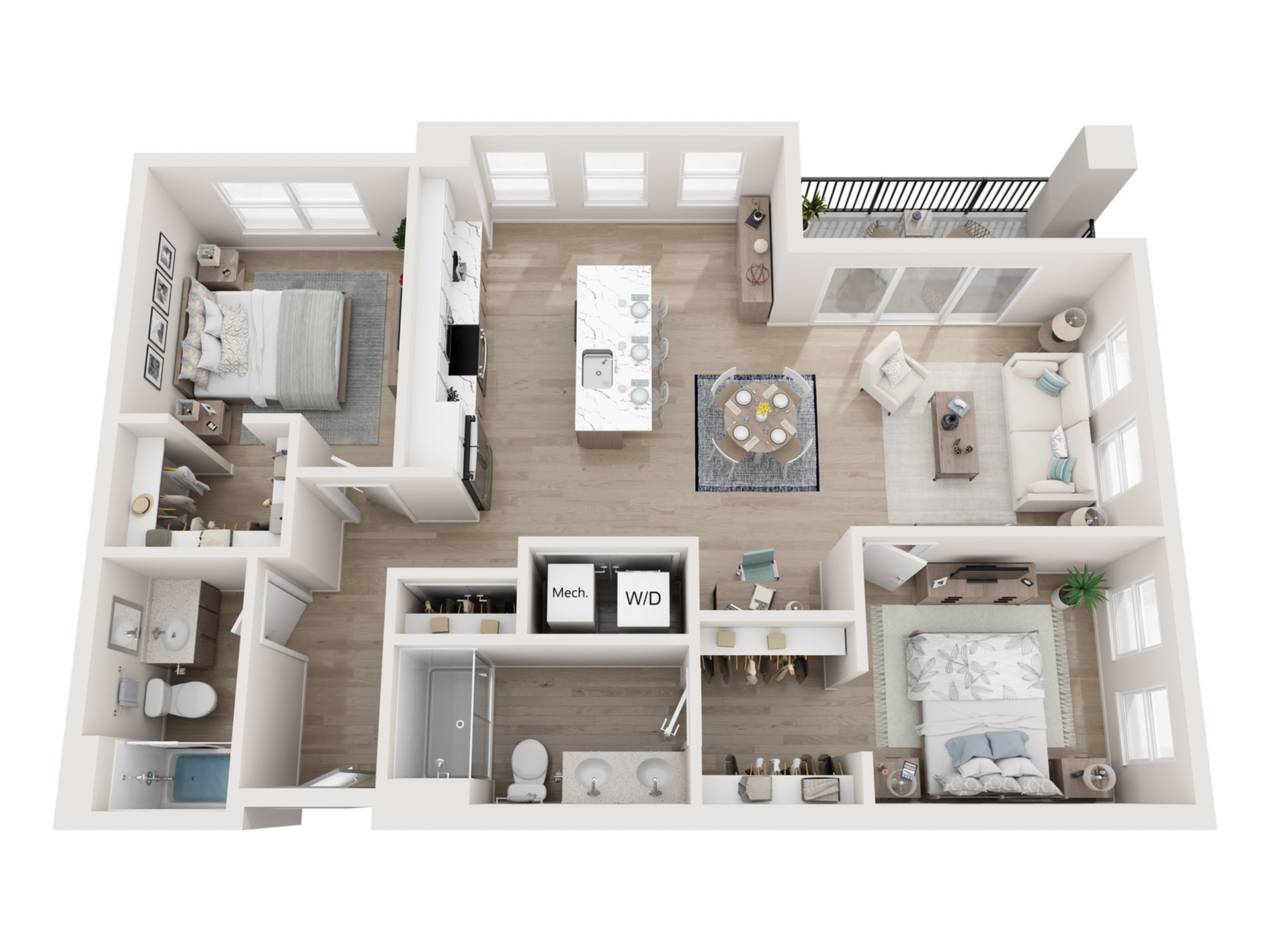 #C-530 - 2 bedroom floorplan layout with 2 bathrooms and 1112 square feet